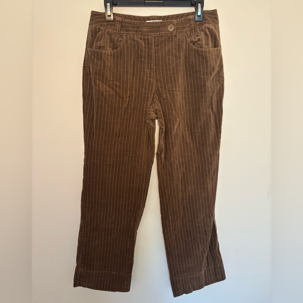 Talbots Brown and Tan Stripe Corduroy Stretch Trousers Size 10 Petite